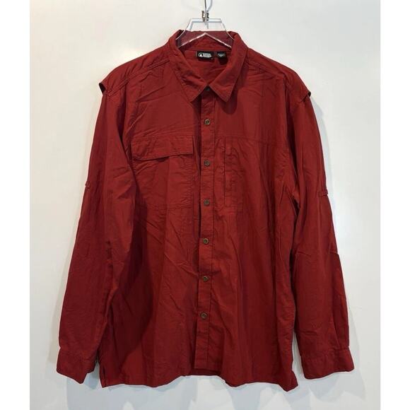 REI Coop Red Button Down Vented Performance Shirt Tab Sleeve‎ Mens Large (27) - Picture 1 of 6